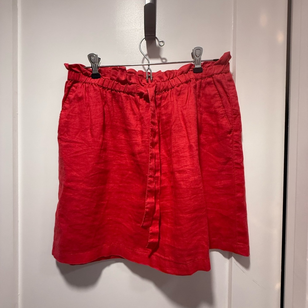 Pink Ruffle Waist Linen Skirt